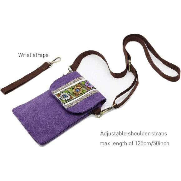 Women's Purple Vintage Embroidered Cute Mini Cross Body Bag Small Handbags - Picture 5 of 6